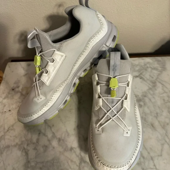 On White and Gray Athletic Sneakers with Neon Accents; W11 - Picture 1 of 5